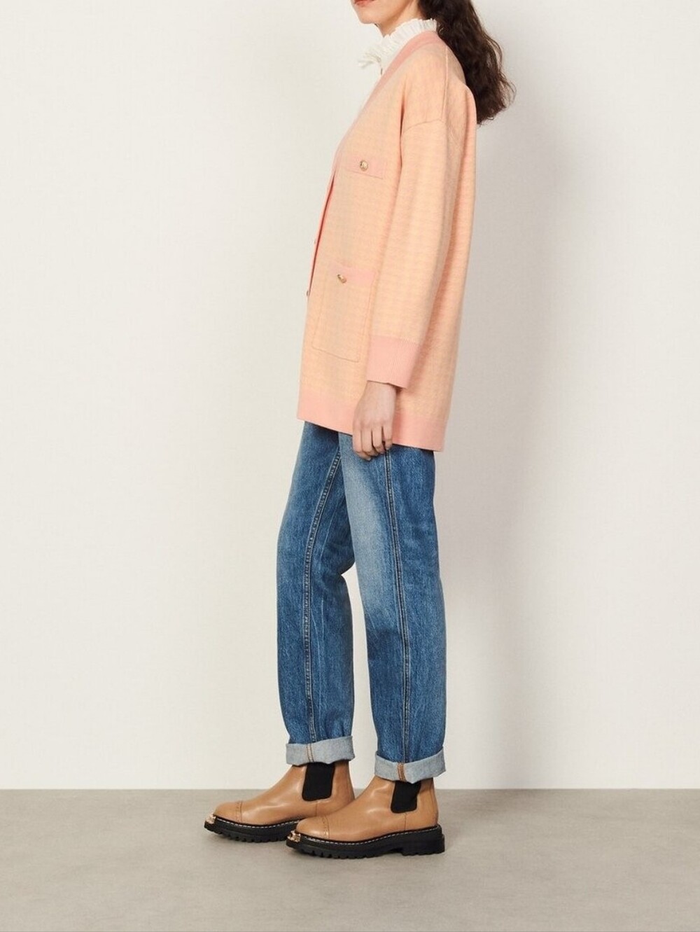 SANDRO | $415 Dane Oversized Houndstooth Cardigan - Picture 4 of 12